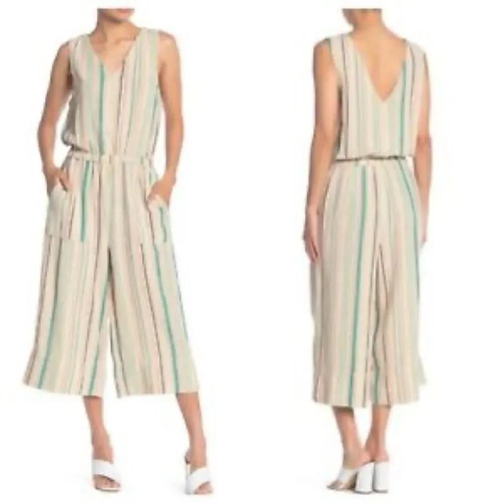 Splendid Striped Linen Blend Jumpsuit Multicolor Size Small